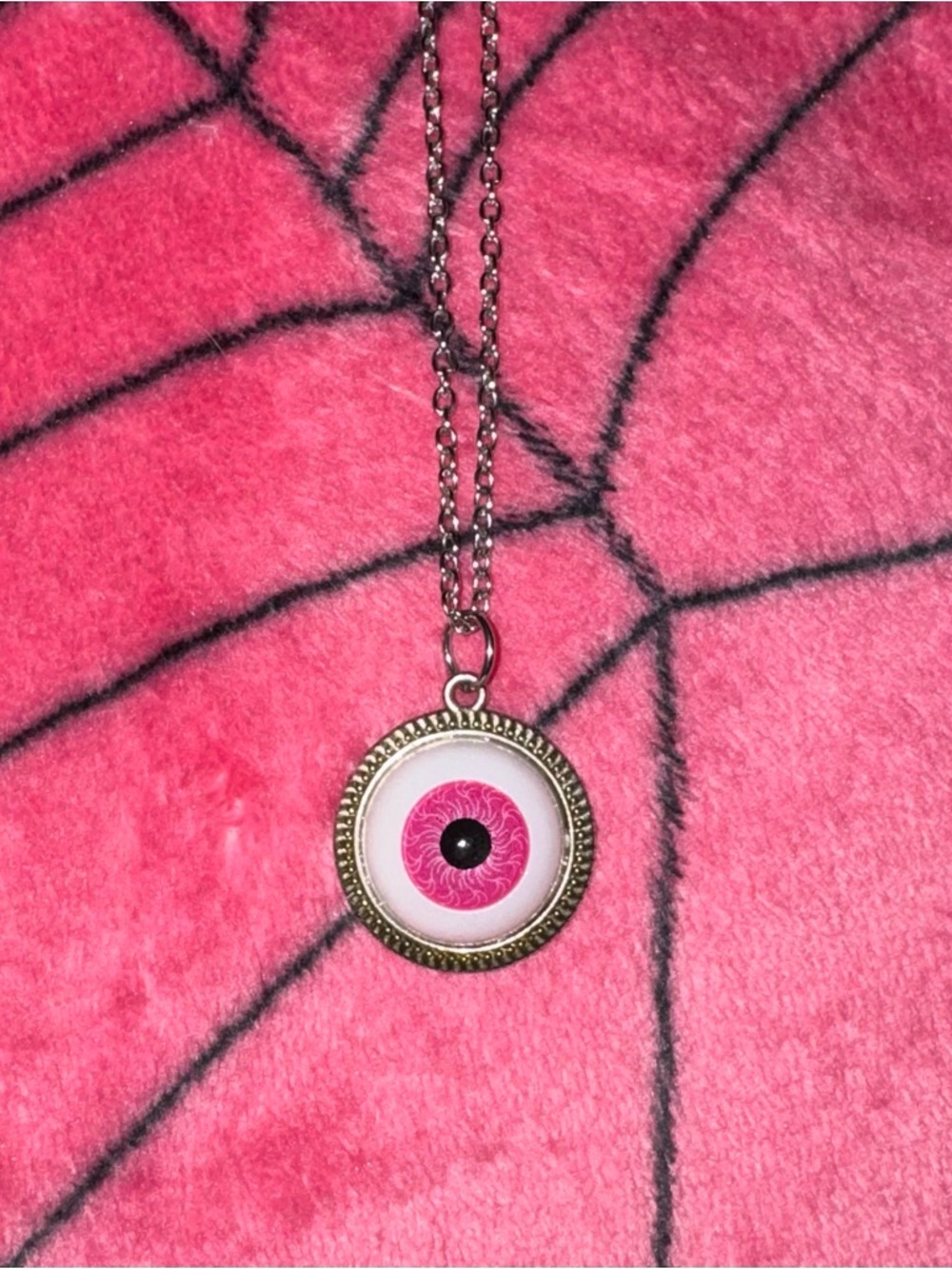 pink silver eyeball necklace